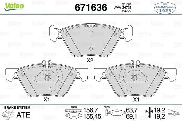 VALEO 671636 Ön Fren Balata