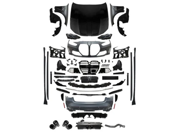BMW 3 Serisi F30 2012-2018 G20 Komple Dönüşüm Kiti 2B2-Ortadan Çıkış, Mrşp-li, Panjurlu, Egz.Uçlu, Kaput/Çamurluk, Farlar M3 (G80) Tarzı 2019-21 Wender