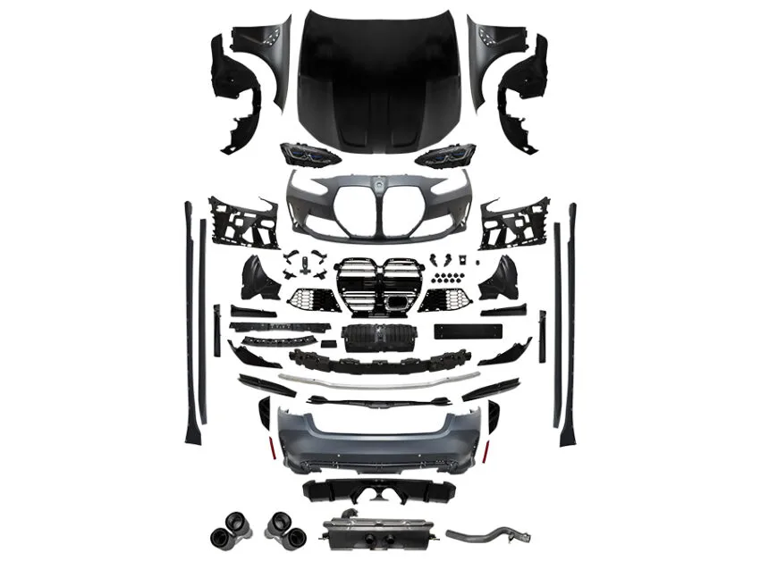 BMW 3 Serisi F30 2012-2018 G20 Komple Dönüşüm Kiti 2B2-Ortadan Çıkış, Mrşp-li, Panjurlu, Egz.Uçlu, Kaput/Çamurluk, Farlar M3 (G80) Tarzı 2019-21 Wender